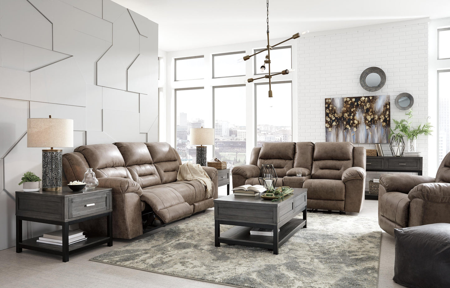 Sofá 2 Puestos Stoneland Sofá Reclinable, y Silla Reclinable
