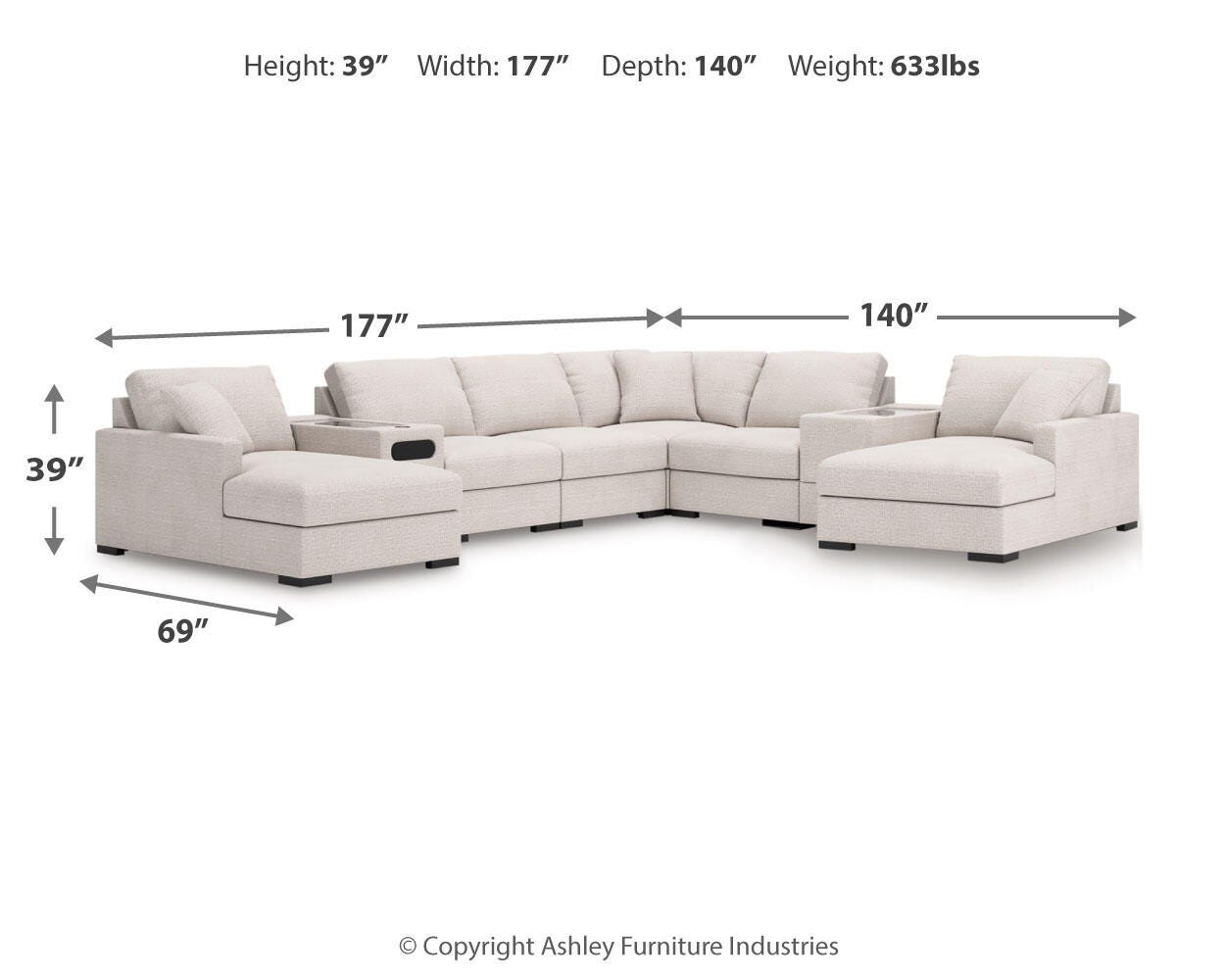 Sala Modular con Doble Chaise Longue con Consolas de Audio y Almacenamiento Omaha by Ashley 8 Piezas