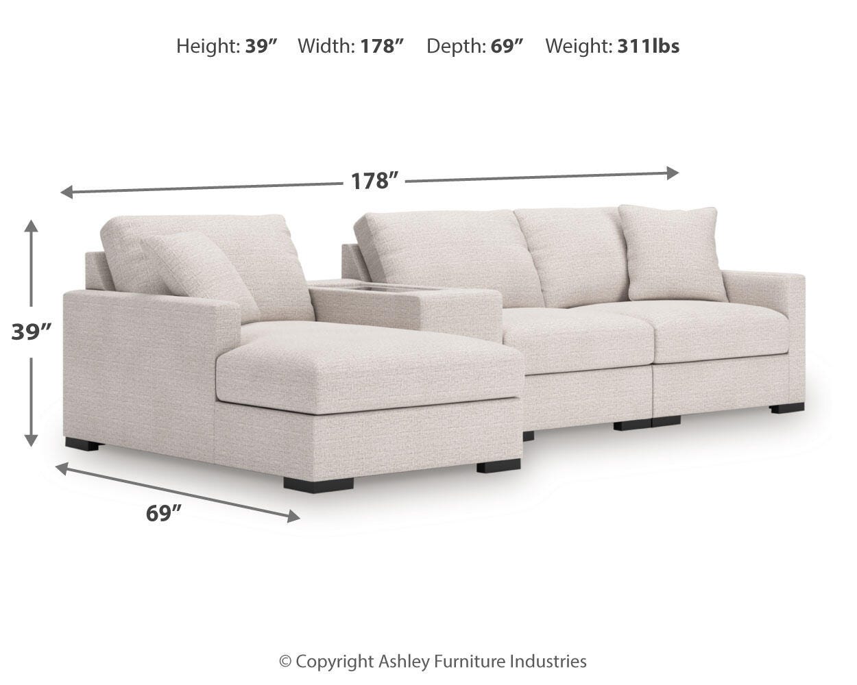 Sala Modular con Chaise Longue y Consola con Almacenamiento Omaha by Ashley 4 Piezas