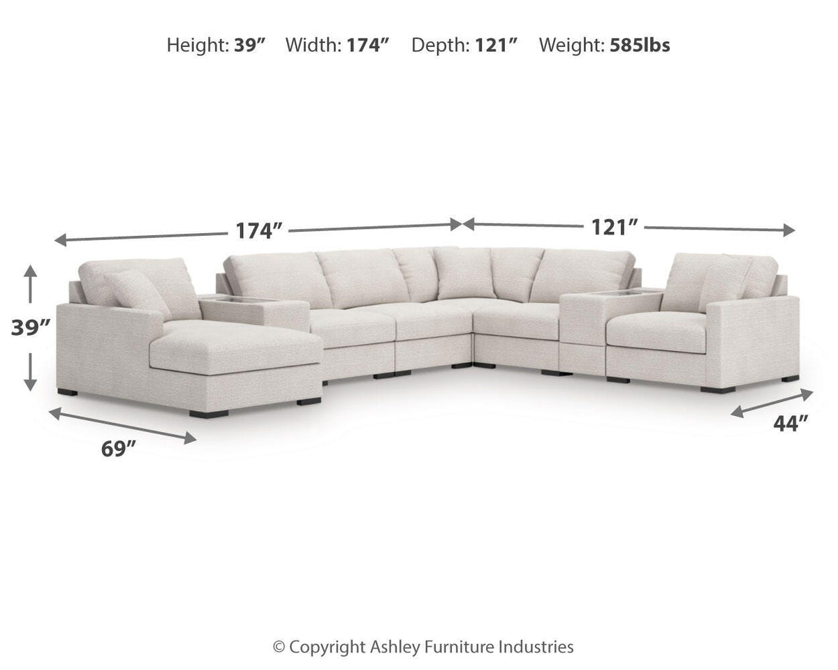 Sala Modular con Chaise Longue y Consolas con Almacenamiento Omaha by Ashley 8 Piezas – medidas