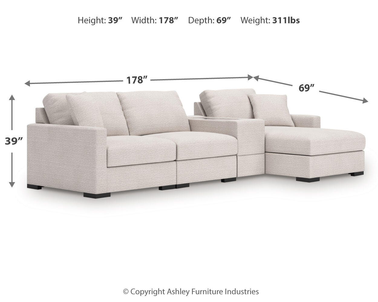 Sala Modular con Chaise Longue y Consola con Almacenamiento Omaha by Ashley 4 Piezas