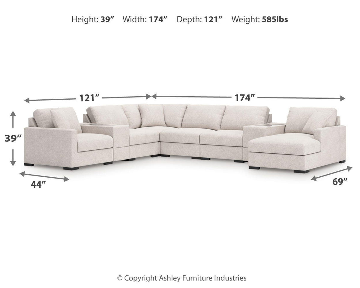 Sala Modular con Chaise Longue y Consolas con Almacenamiento Omaha by Ashley 8 Piezas – medidas