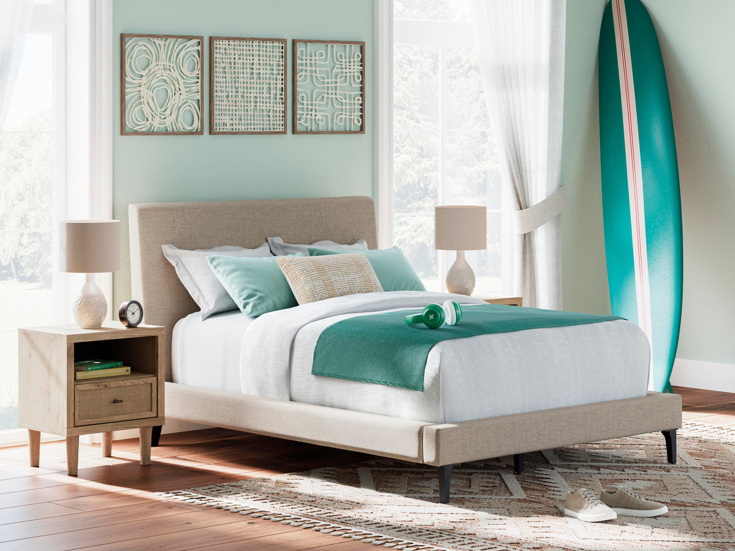 Cama Tapizada Cielden Full con Listones Enrollables
