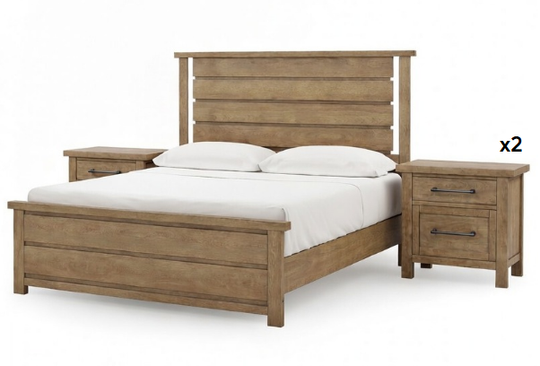 Cama con Cabecero Kristiland Queen Americana con Base Cama de 12 cm y 2 Mesas de Noche – detalle 1