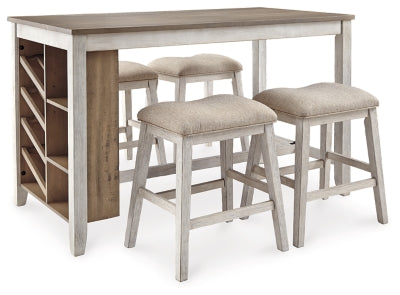 Mesa de Comedor Altura Desayunador y 4 Taburetes de Bar Skempton
