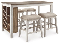 Mesa de Comedor Altura Desayunador y 4 Taburetes de Bar Skempton