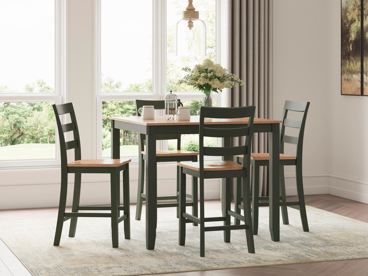 Mesa de Comedor Altura Desayunador y 4 Taburetes de Bar Gesthaven